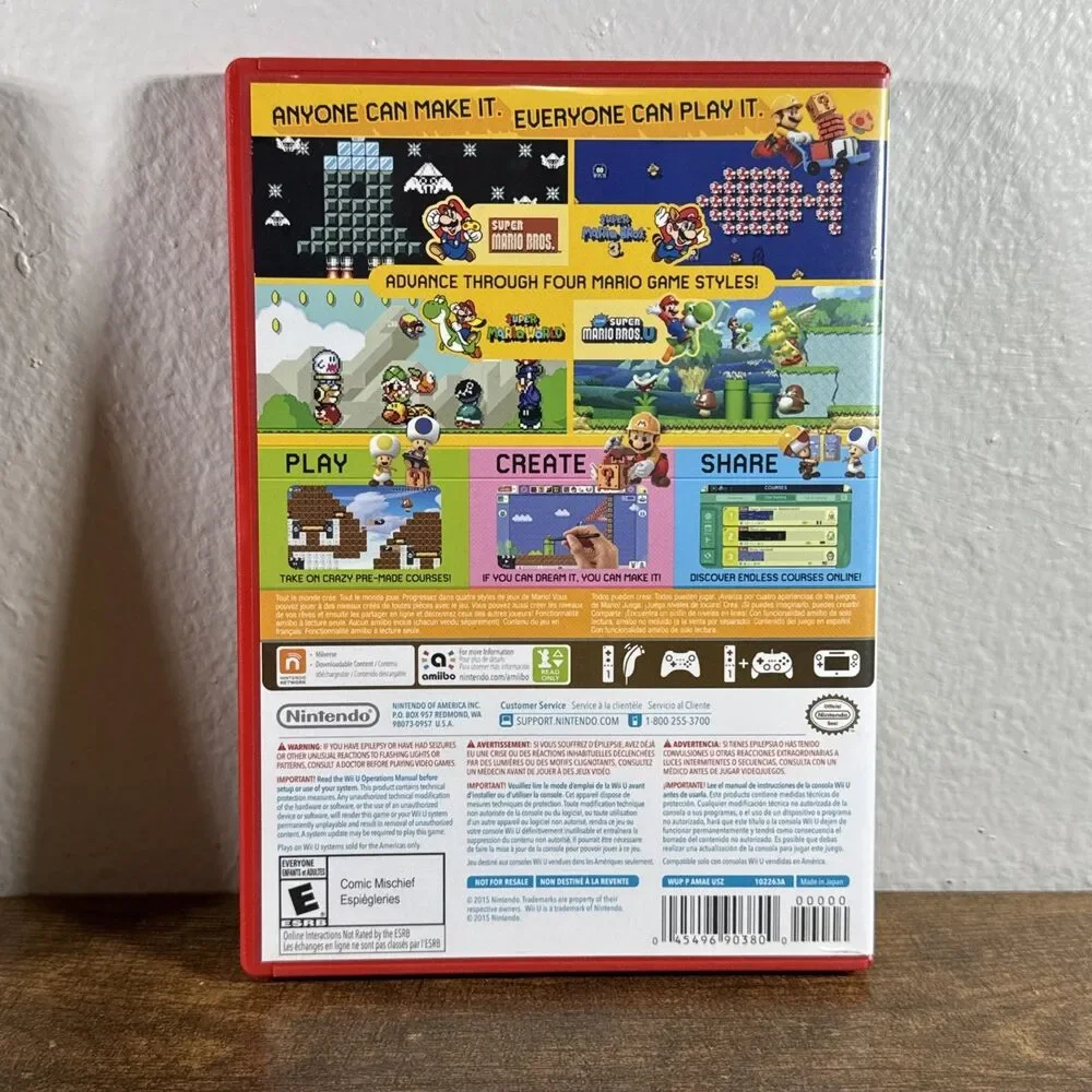 Super Mario Maker Wii U CIB Game Nintendo Wii U 2015 w/ Slipcover + Book